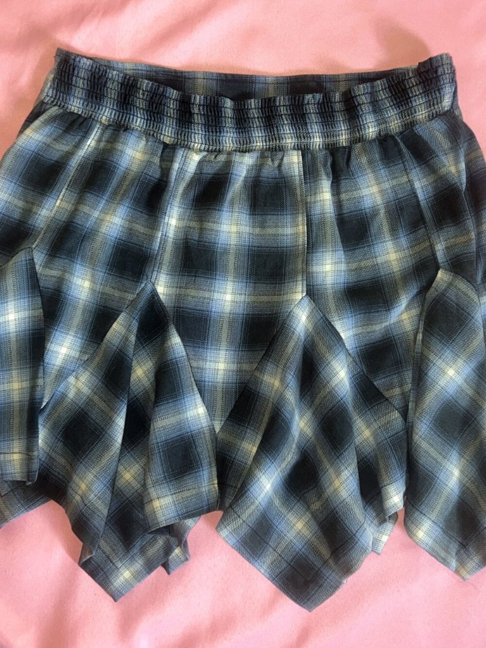 Free People Blue Plaid Mini Skirt - Sz L - Picture 3 of 6